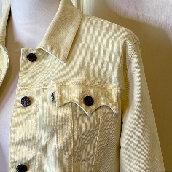 Levi’s Y2K Corduroy Trucker Jacket Pale Yellow Size Large - Picture 3 of 12